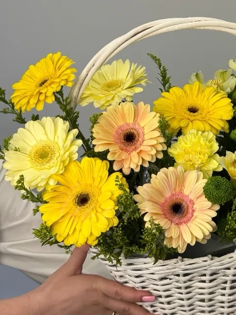 Композиция из гербер, гвоздик и альстромерии «Лира»