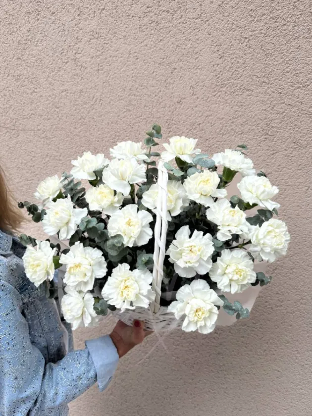 Корзина с гвоздикой «Белоснежка»